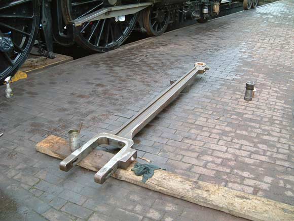 One of the inside connecting rods laid out after removal. To the right of the rod is the gudgeon pin. March 1 2003 &copy; Colin Henderson