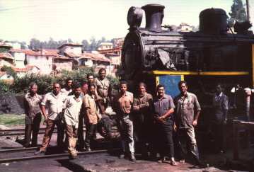 The shed staff at Coonoor depot on the Niligiri Hills Railway. November 2000