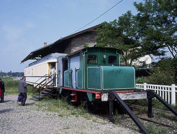 This little chain driven rail tractor built in Alsace Lorraine was on display at Volgelsheim with a post office coach containing a small exhibition. May 29 2003