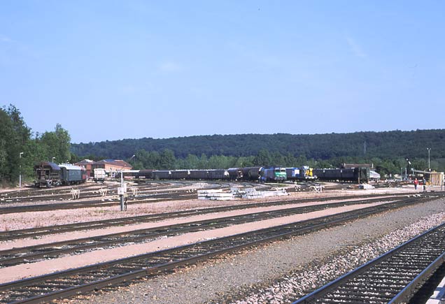 Longueville is the end of the line for suburban services from Paris. It also has a large yard behind which is the depot of l'Ajecta, another mainline steam group in France. June 1 2003