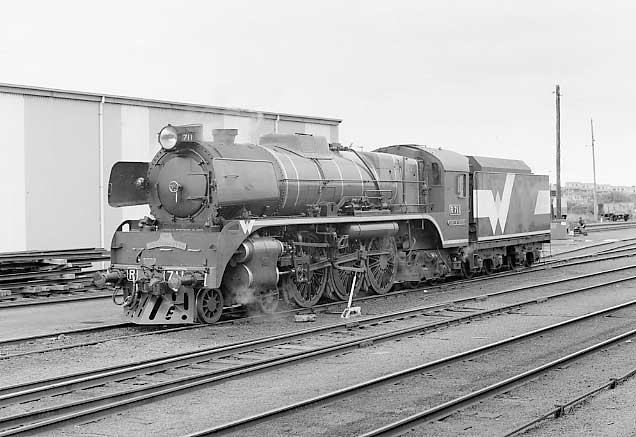 R711 at Warrnambool with chimney caps on between duties on scheduled passenger services. July 21 2001