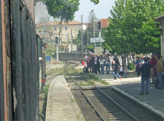 Departure time at Tournon. Vivarais movements are controlled from the same signalbox as the SNCF route. The green signal for our train can be seen as can the double red for the standard gauge line.