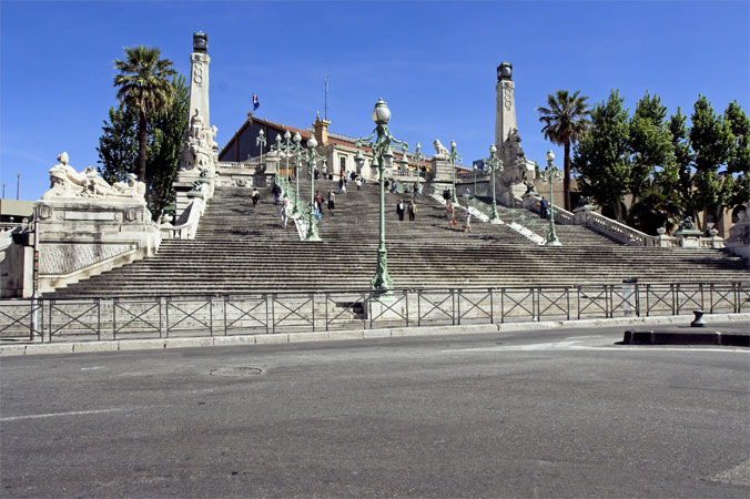 Marseille St. Charles station is set on a hill overlooking the harbour. There are quite a few steps up to it! &copy; Brian Bane 