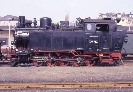 A side view of the lovely VIK 99 713 back at Radebeul station. April 7 1996
