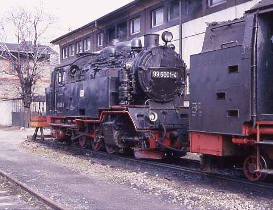 One off 2-6-2t 99 6001-4 at Wernigerode. Normally this loco lives at Gernrode so I was surprised to find it here. April 12 1996