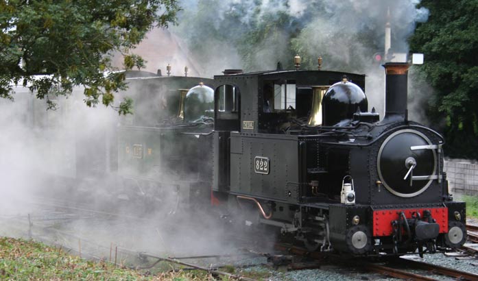 W&LLR No.1 'The Earl' and No.2 'The Countess' set off from Welshpool Raven Square station with a train for Llanfair. September 2007. © N.A.H. Day