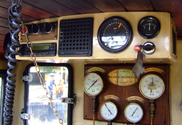 Train control is by radio as seen here on the left. The various gauges are lit by LEDs, a system which has taken up little room, uses little power and is popular with the crews. 28 June 2006