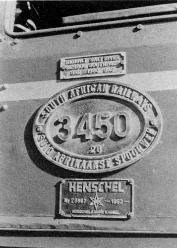 Salt River Works rebuild plate; SAR number plate, showing new class designation 26; and original Henschel maker's plate, No.28697 of 1953. Photo: Rooinek