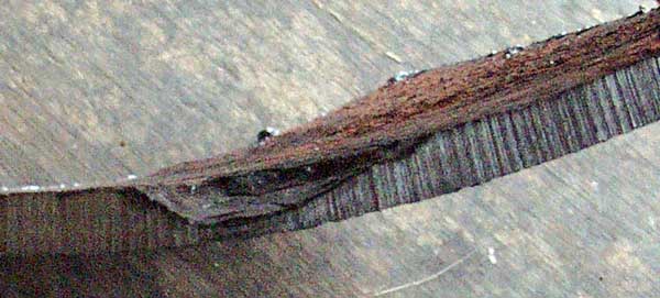 A close up of the worst section of pitting. The metal thickness has been reduced to less than 25% of its original condition. The application of Porta Treatment will prevent this from reoccurring. June 11 2005 