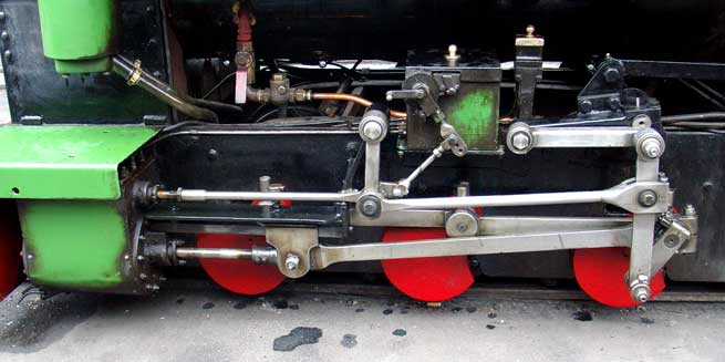 Left hand side view of the Marshall valvegear. Note the proportional drive to the mechanical lubricator. June 11 2005 