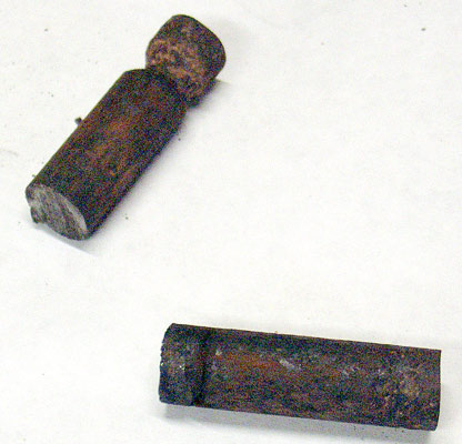 Two examples of stays removed from Fox. Both are exhibiting signs of failure with the left hand stay being especially bad. June 11 2005 