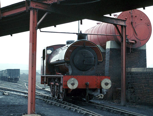 Hunslet No.2879 of 1943. This loco, named 'Diana' is seen at Wheldale colliery in 1971. It is just possible to see the reversing rod has ben cranked to avoid the overfire airholes in the firebox side. © Geoff Plumb