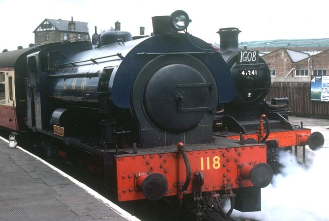 Hudswell Clarke No.1782 of 1945. Seen at Keighley as Longmoor Military Railway No.118. This loco was equipped with a Kylpor following experience on the line with 'Fred' showed the Porta exhaust system was superior to the original plain blast pipe. March 1976.  Roger Griffiths 