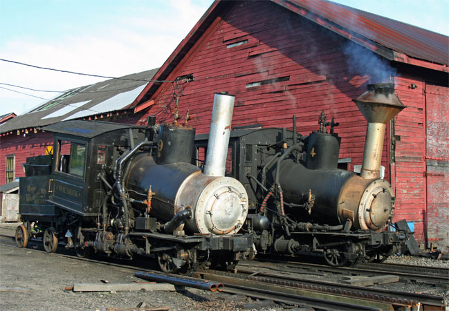 New and old side by side at the Mount Washington workshops. No.9 with its new form of chimney and other modifications stands alongside No.4 which remains in totally unmodified form. © Nigel Day