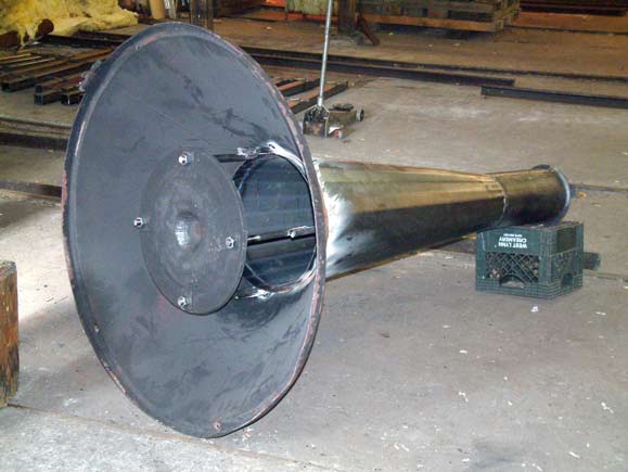The section cut off the old chimney was welded to the top of the diffuser. October 21 2003.Courtesy of Nigel Day