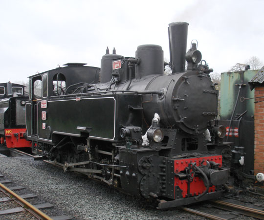 WLLR No.19 on shed at Llanfair Caereinion on the morning of testing. As can be seen the new exhaust stands somewhat taller than the original. &copy; N.A.H. Day