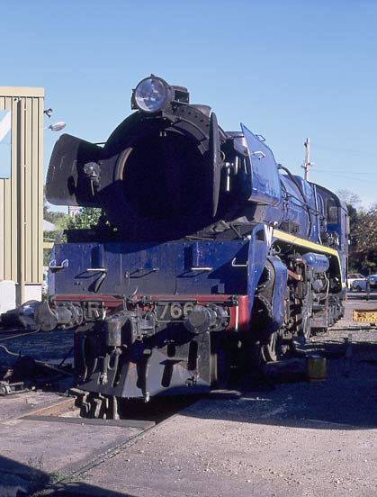 R766 at Ballaarat East. Note also the bufferbeam plates are brass. April 2002