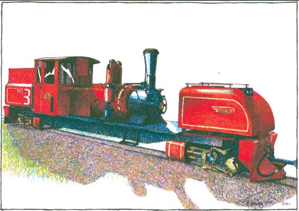 An artists impression of how FCAF No.2 'L.D.Porta' may look after the second stage of modifications are complete, but of course subject to the proviso above. Illustrated as No.3 - the number occupied by Camila. Parts did exist to produce a second Garratt type but these have been used to keep No.2 running in the past. Courtesy of Shaun McMahon