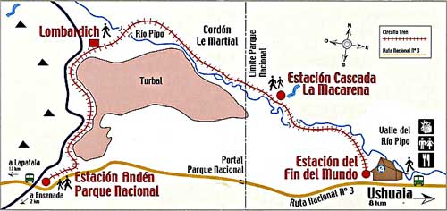 This shows the current route of FCAF. Shortly it is hoped to commence work on an extension that will take the line in to the very heart of Ushuaia.