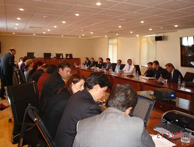 The Chilean (left) and Argentine (right) members of the Bi-National Railway Transport Commission in Santiago de Chile. 21 April 2006. Courtesy of Municipality of Puerto Natales