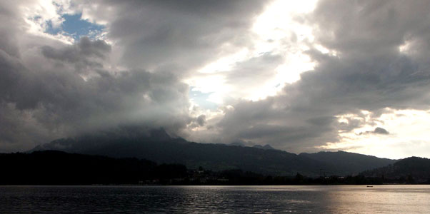 The clouds were down on Mount Pilatus. Lucerne is off to the right. October 4 2003