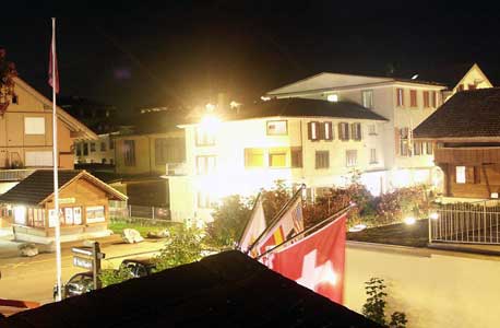 This was the night time view from the hotel room balcony in Interlaken. October 4 2003