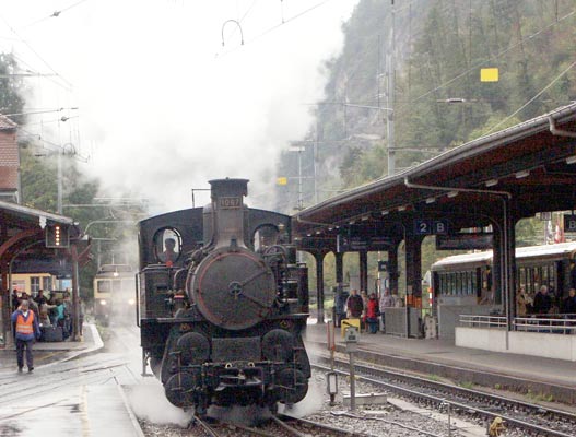 Back at Interlaken Ost 1067 runs round her train before taking a break for lunch. October 5 2003