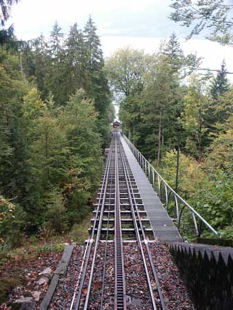A view down towards the lake station. Interestingly the funicular is equipped with a rack bar type system, presumably for emergency braking. October 6 2003
