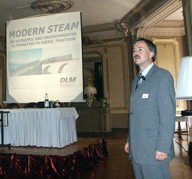 Two views of DLM's Roger Waller. He presented a paper entitled 'Modern Steam Locomotives: An Economic and Ecological Alternative to Diesel Units'. October 6 2003