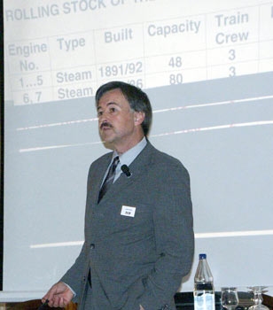 Two views of DLM's Roger Waller. He presented a paper entitled 'Modern Steam Locomotives: An Economic and Ecological Alternative to Diesel Units'. October 6 2003