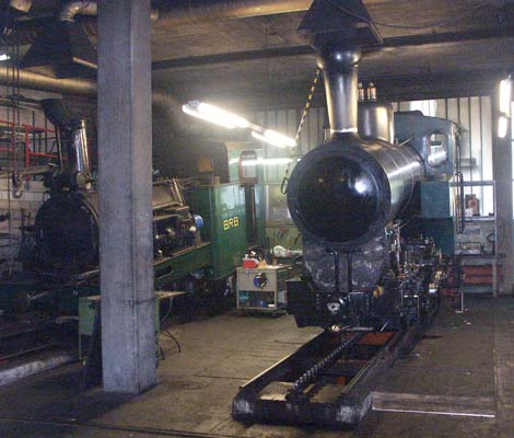 On the right is BRB 12, the first of the modern rack tanks. This one entered service in 1992. On the left is one of the BRB's original locomotives dating from 1891/92. October 8 2003