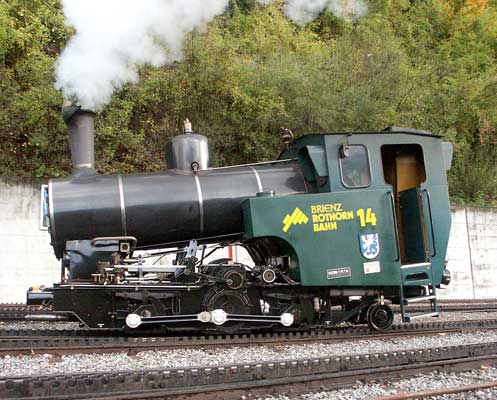 A broadside of BRB 14 at Brienz. October 8 2003