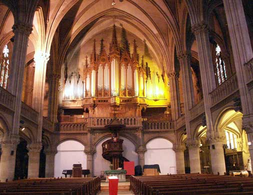 A view inside Saint Etienne's Protestant Church showing the organ. October 8 2003