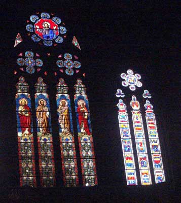 Some of the lovely stained glass windows in Saint Etienne's Protestant Church October 8 2003
