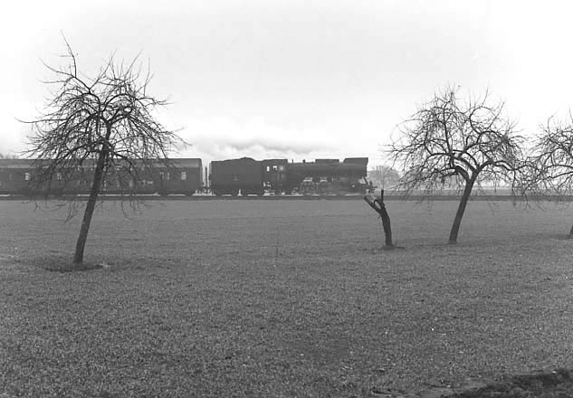 PKP 2-6-2 Ol49 69 not far out of Wolsztyn on the 11:23 passenger service from Wolsztyn to Poznan. April 5 1996