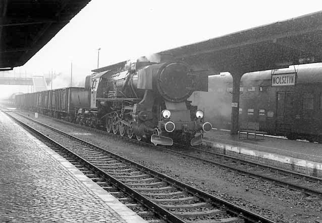 PKP TY2 406 at Wolsztyn station having just arrived with a lenghy freight train. April 1996