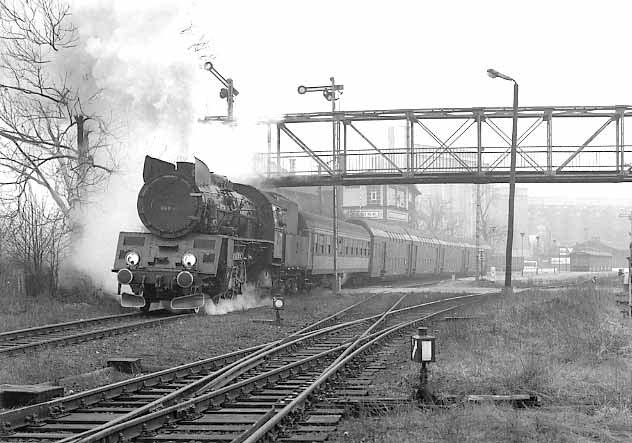PKP 2-6-2 OL49 69 starts away from Grodzisk with a Poznan to Wolsztyn passenger service. April 4 1996