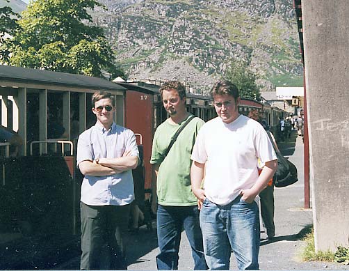From the left your webmaster, Jeremy Phelan and Leon Salter at Blaenau Ffestiniog. July 13 2003 &copy; John Salter