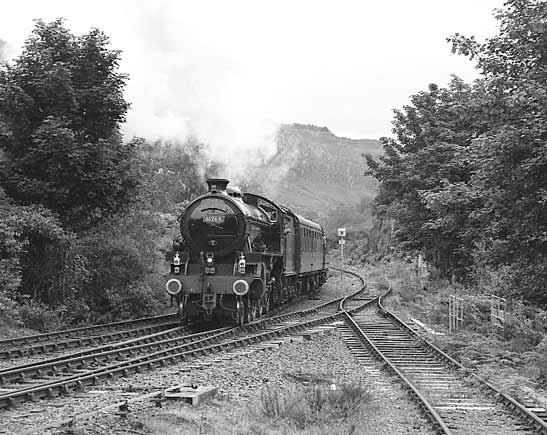 LNER B1 4-6-0 61264 climbs in to Glenfinnan station with 'The Jacobite'. July 9 2003