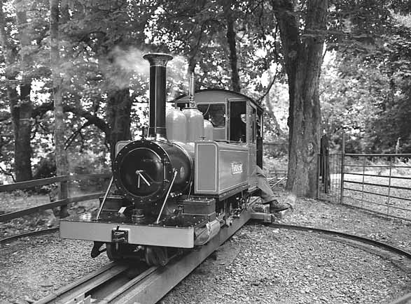 2-6-2t 'Victoria' on the turntable at Torosay. Victoria is modelled on the Victorian Railways NA class 2'6" gauge locomotives, examples of which can be seen on the Puffing Billy Railway. July 6 2003