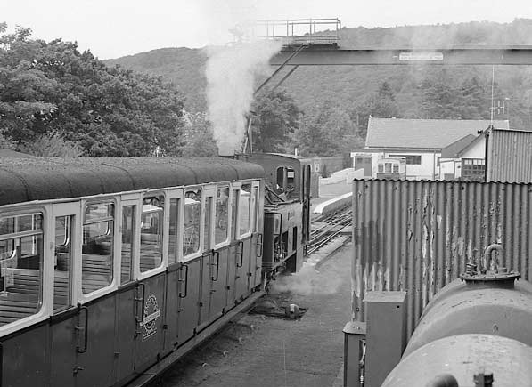 As can be seen the station at Llanberis is not large. No.4 Snowdon slowly pulls in to the station. July 11 2003