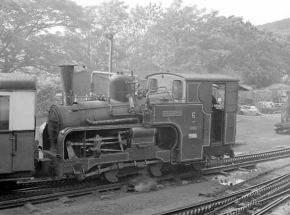 No.6 Padarn, built 1922, now carries the Kylpor. It is seen alongside the water column at Llanberis. July 11 2003
