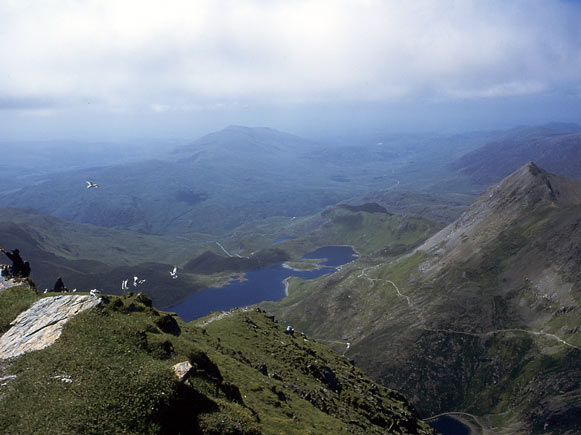 Llyn Llydaw can be seen in this view east from Snowdon. July 12 2003