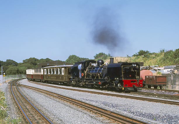 Class NGG16 Garratt 2-6-2+2-6-2 NG143 shunts the stock around Dinas yard at the end of a days' operation on the Welsh Highland Railway. July 12 2003