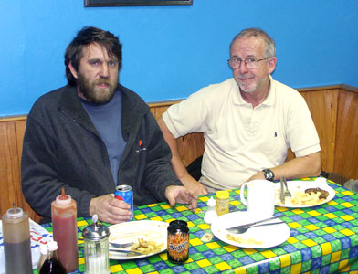 Nigel Day (left) and Chris Newman in 'Petes Eats, Llanberis. September 27 2003 