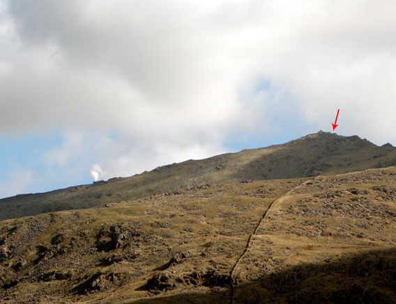 Another view of the train climbing Snowdon. The summit station is highlighted by the red arrow. September 28 2003