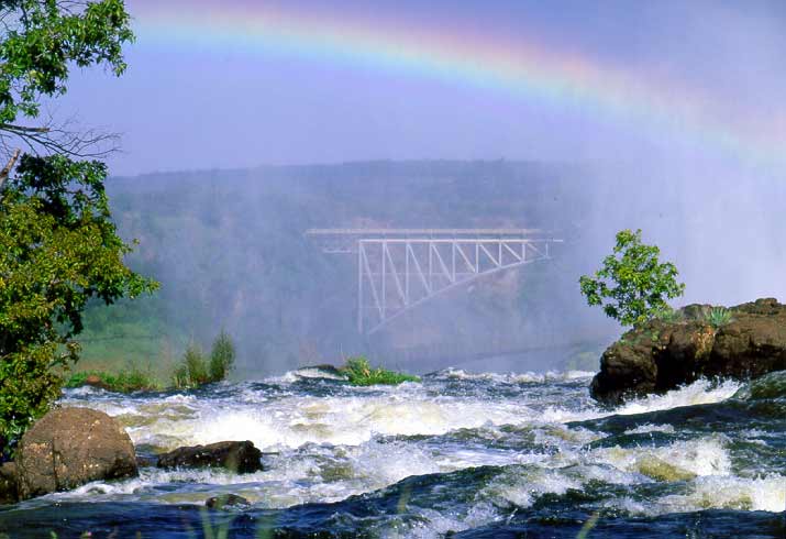 A glimpse of Victoria Falls bridge from behind the falls. May 1997