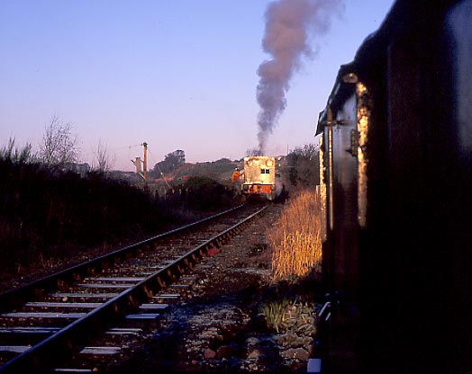 Irwell stops short of Bobgins Crossing with a works train. December 6 1996