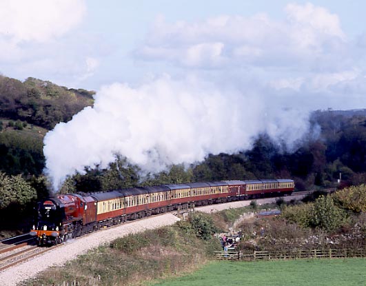 6233 Duchess of Sutherland climbs Dainton Bank. October 2001