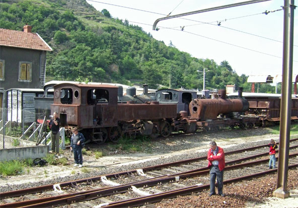 Mallet's stored out of use were visible as we left Tournon for Avignon and Marseille. It is believed the closest Mallet is the very first of the 0-6-6-0t type, No.401, which has never run in preservation. Behind it is No.413. The third Mallet visible is thought to be No.404. The line's other Mallet, No.403, was in bits, under overhaul, at Tournon.